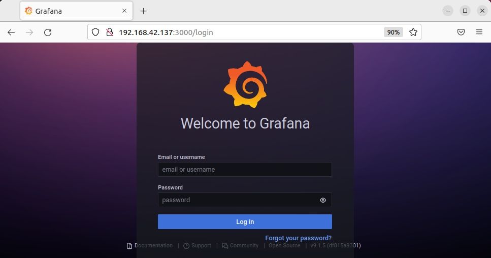 Экран входа в Grafana с полями логина