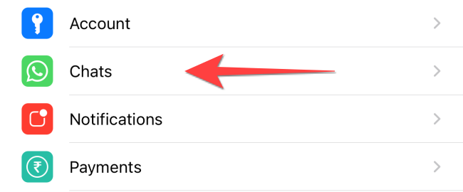 Экран настроек с выделенным пунктом Чаты.