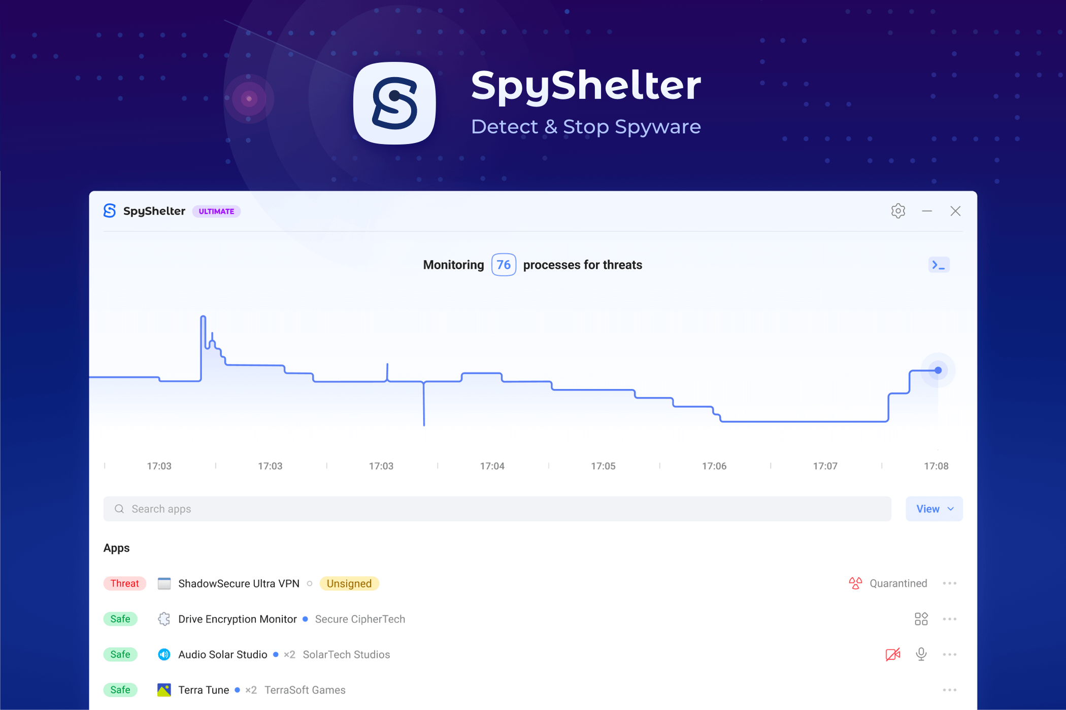 Графика интерфейса SpyShelter, общий вид приложения