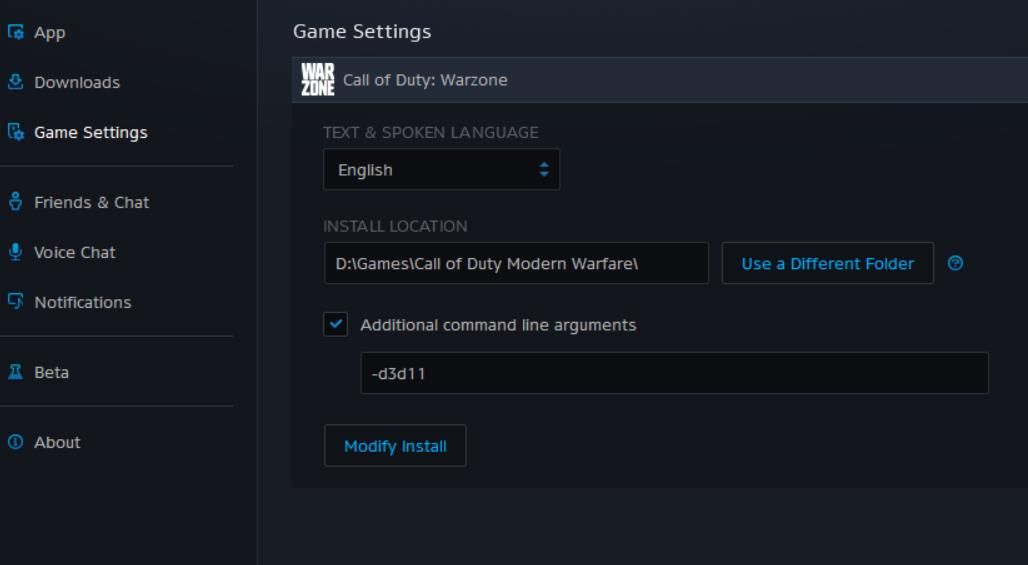 Флажок дополнительных аргументов командной строки в Battle.net