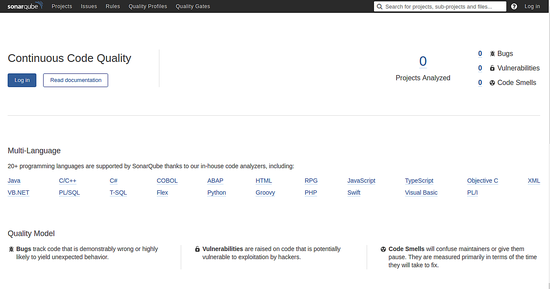 Страница входа SonarQube