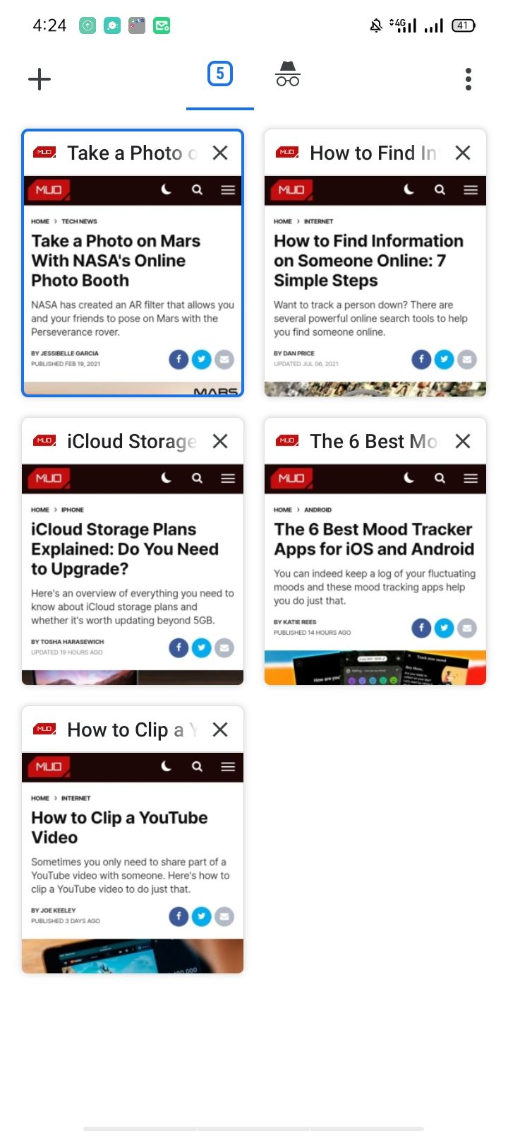Полностью удалённая группа вкладок из переключателя Chrome