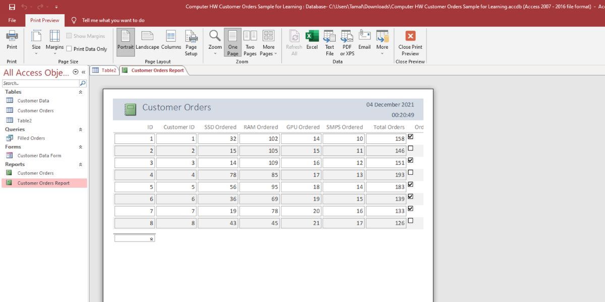 Готовый отчёт Access для печати