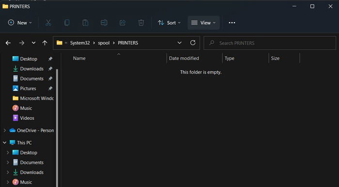 Cartella Printer vuota in Esplora file