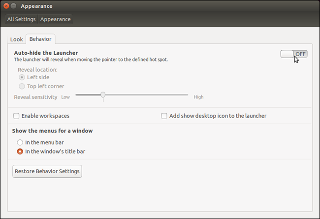 Включение автоскрытия Unity Launcher