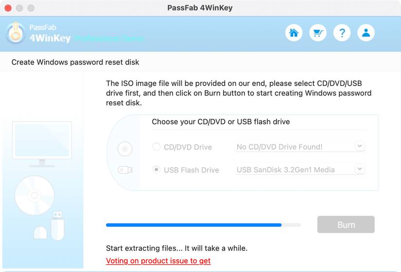 Процесс записи PassFab 4WinKey