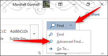 Опция найти в Word