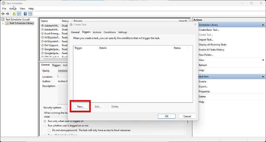 Скриншот: вкладка триггеров в Планировщике