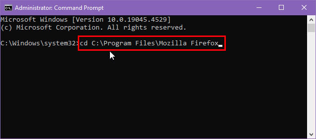 Переход в папку установки Firefox