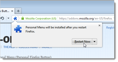 Запрос на перезапуск Firefox