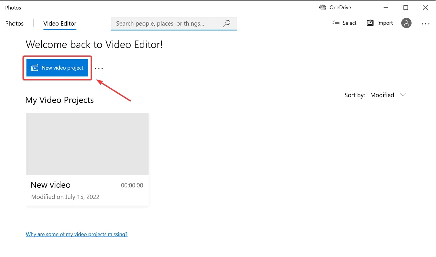 Создание нового проекта в Редакторе видео