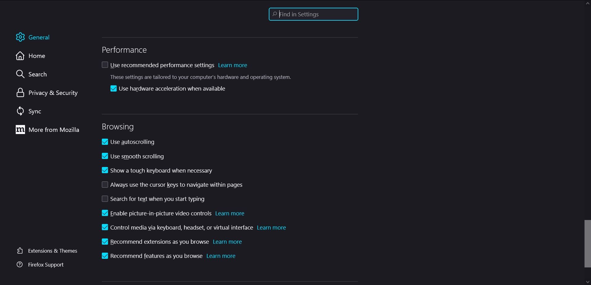 Настройки аппаратного ускорения в Firefox