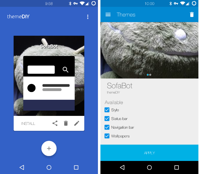 Миниатюра с параметрами созданной темы перед установкой