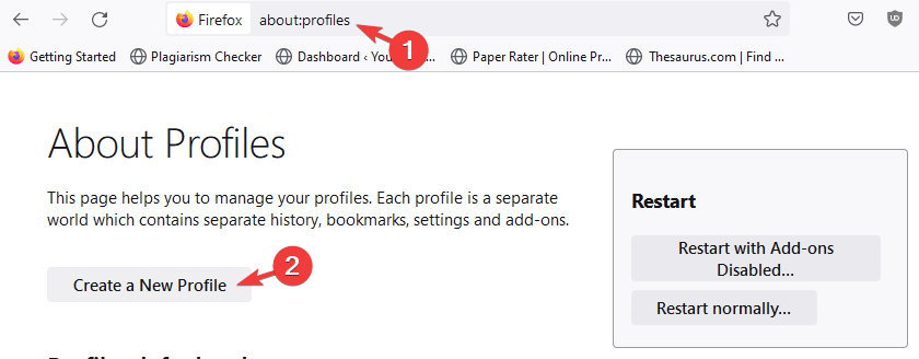 создать новый профиль Firefox