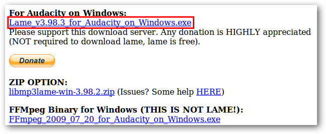 Ссылка для загрузки LAME на Windows