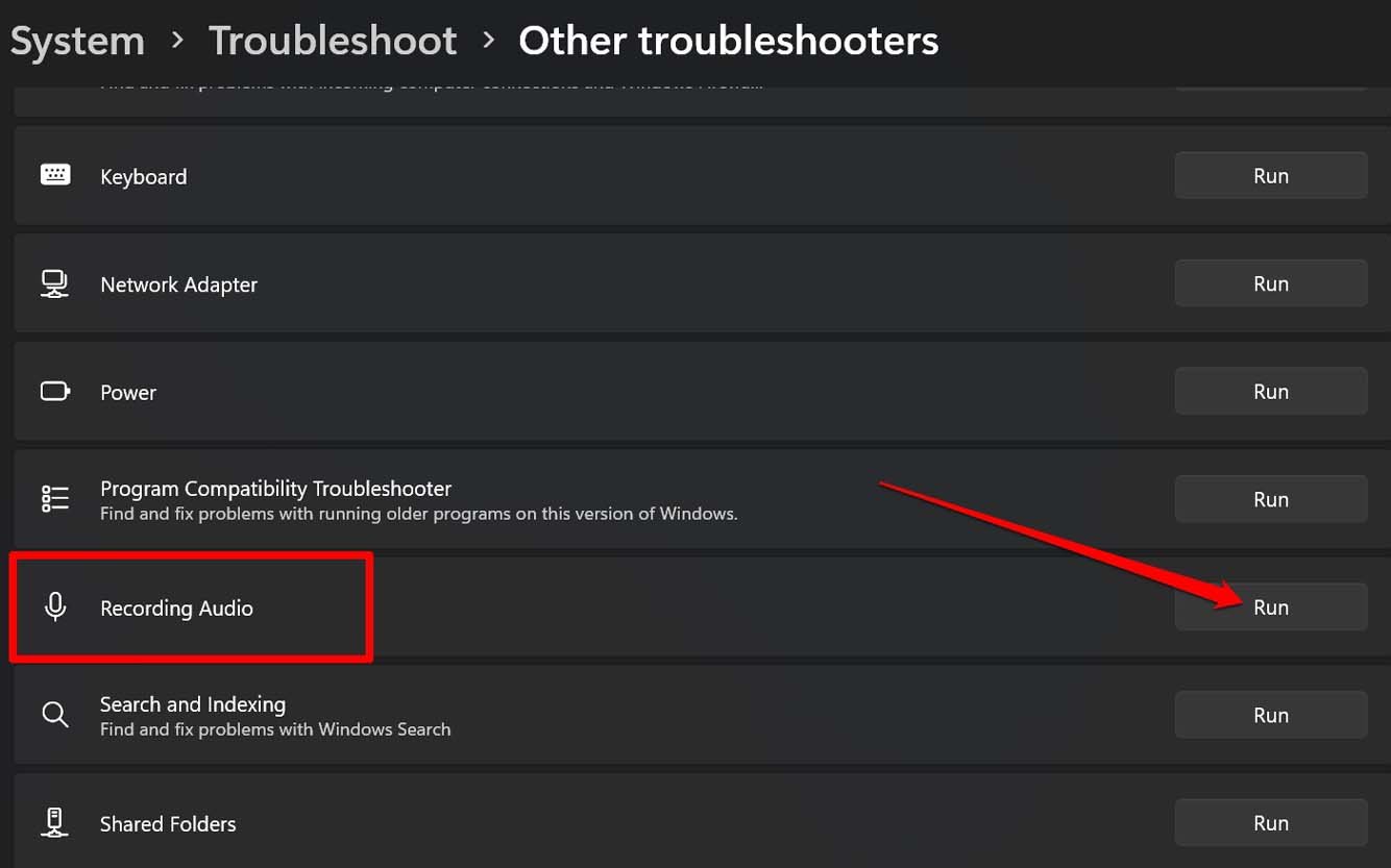 recording audio troubleshooter