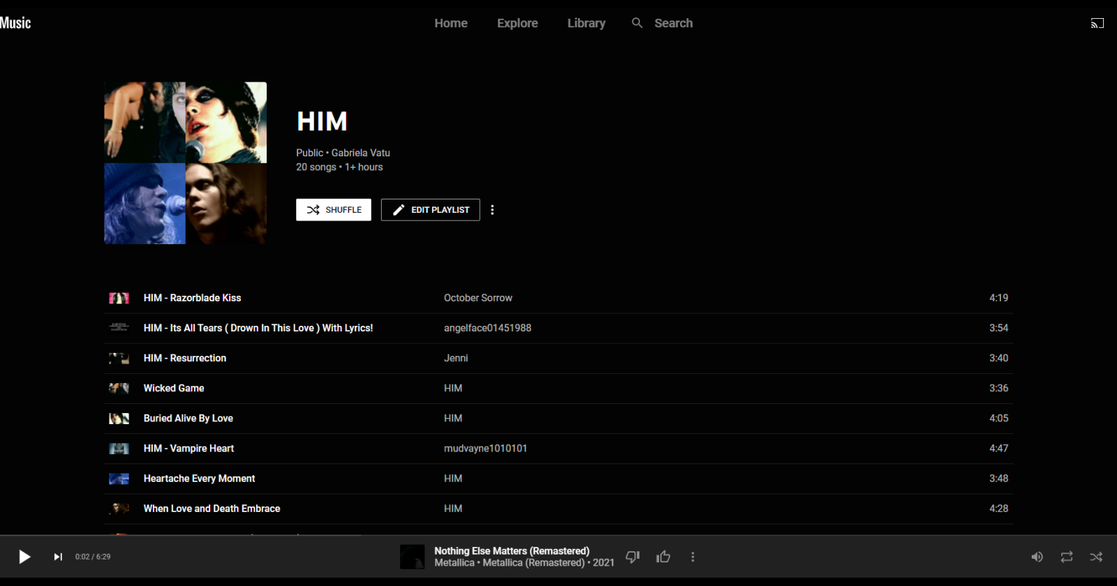 Музыка в YouTube Music — список плейлистов и обложки