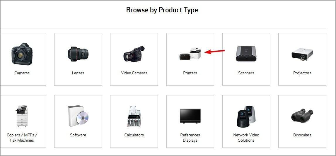 Фото: страница выбора категории принтера на сайте