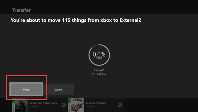 Экран подтверждения переноса: выделена кнопка 'Переместить'