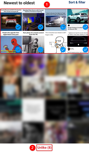 Отметьте публикации и нажмите 