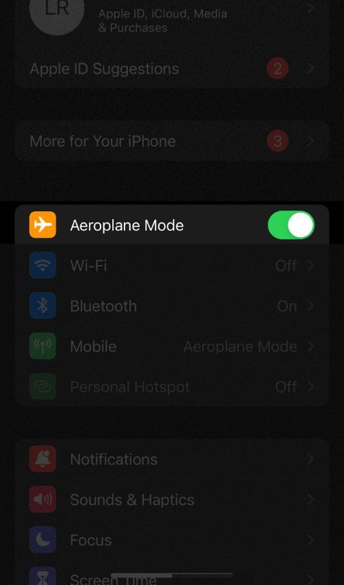 Авиарежим включён в iOS