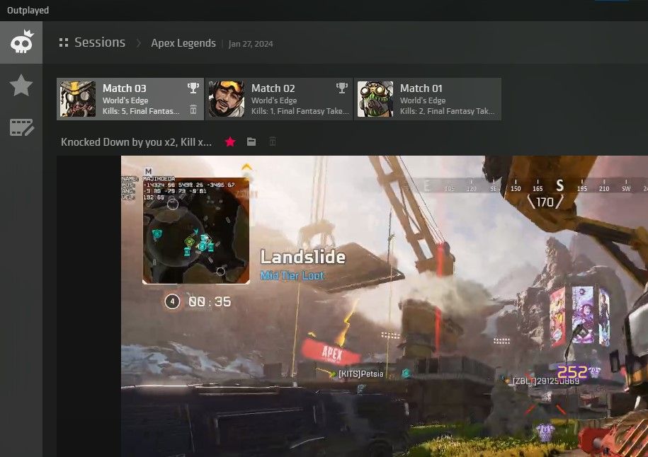 Значки звезды и папки для управления клипами