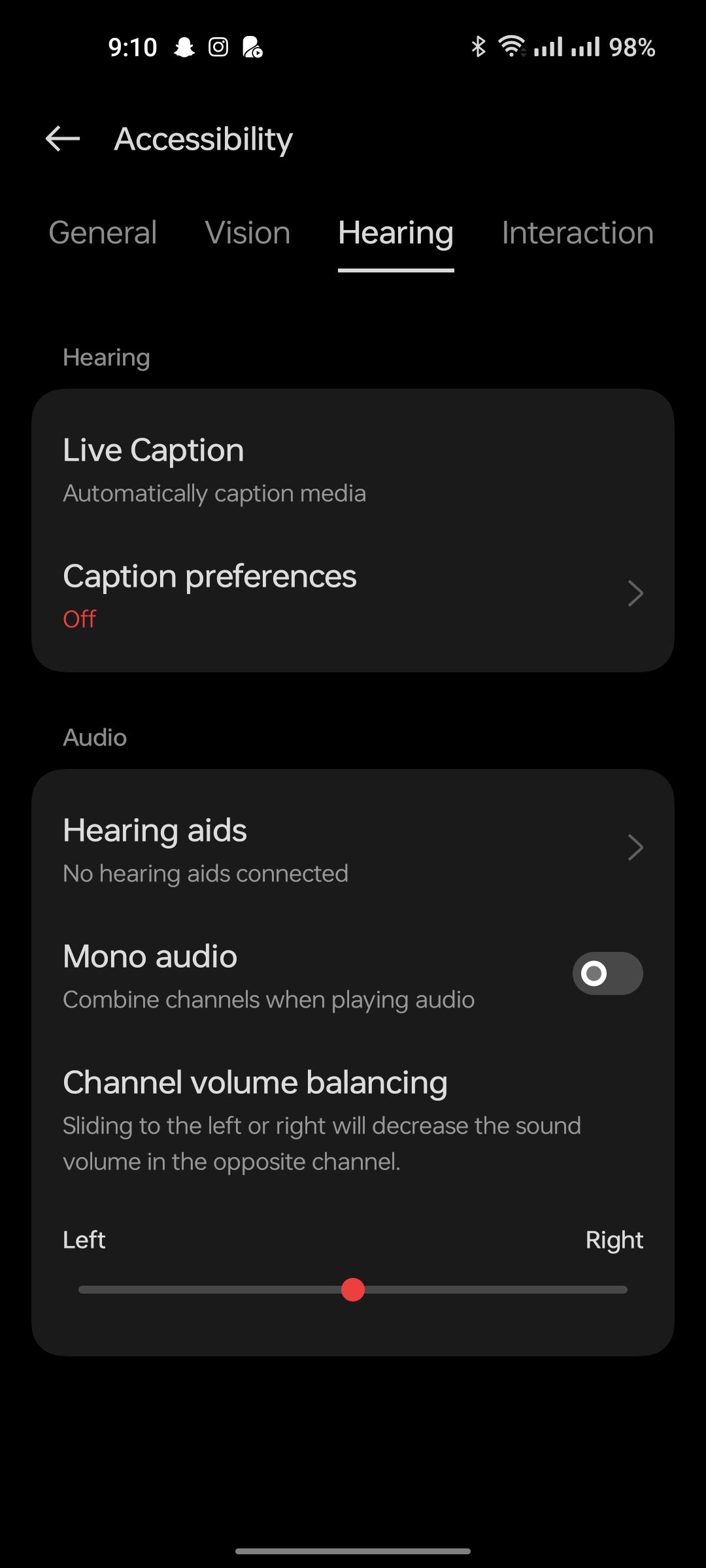 Параметры субтитров в настройках Доступности