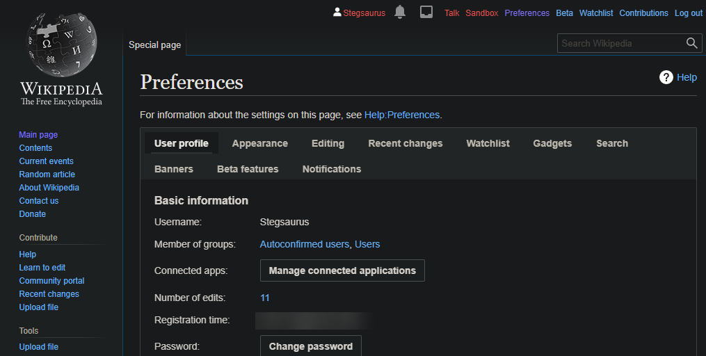 Wikipedia Change Password