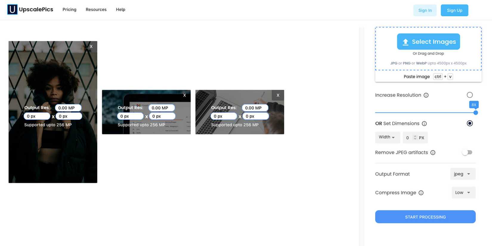 интерфейс UpscalePics во время обработки изображения