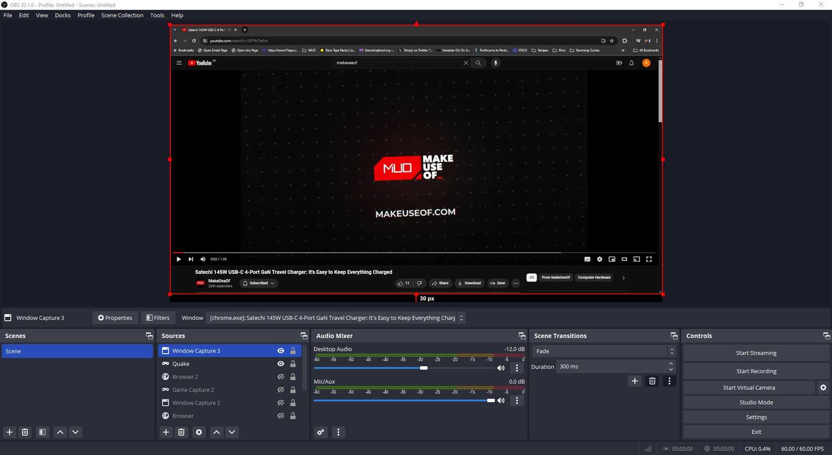 процесс записи экрана в OBS Studio
