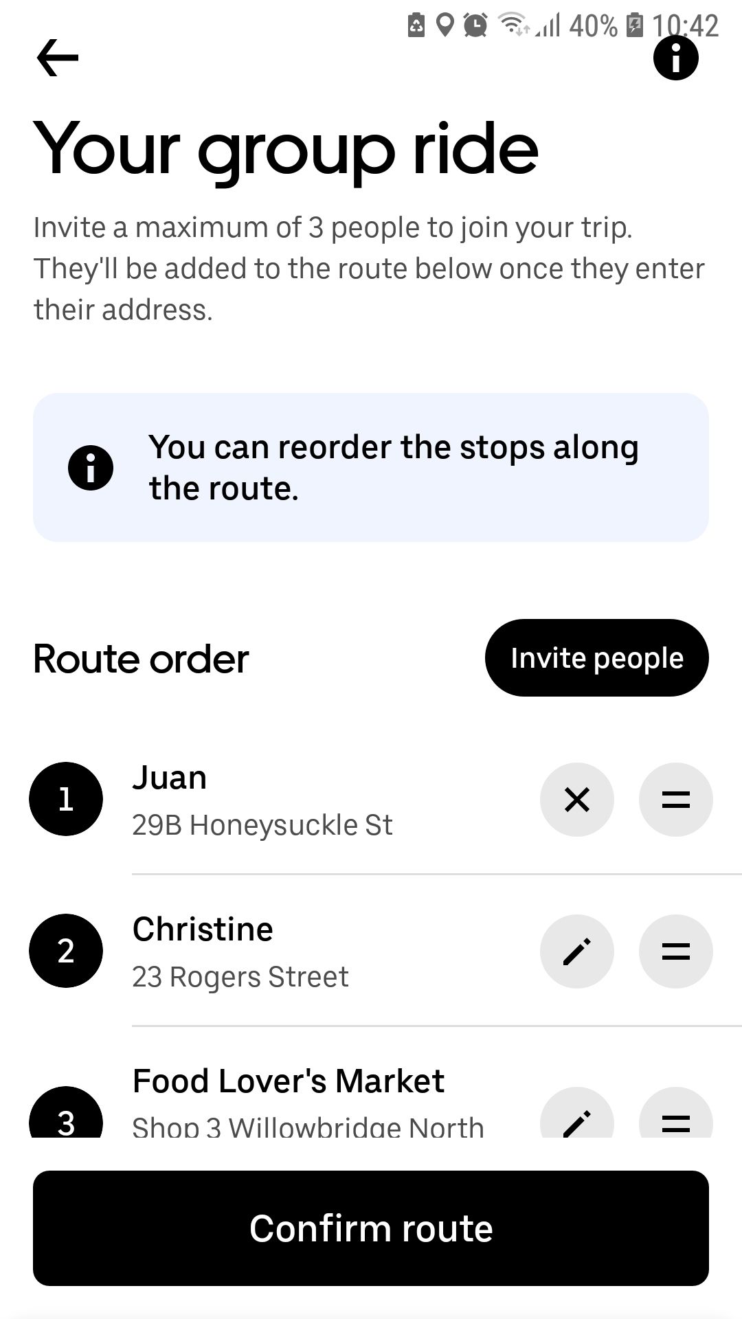 Информация о вашей групповой поездке в приложении Uber