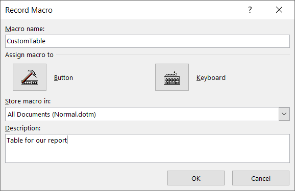 Заполните параметры макроса
