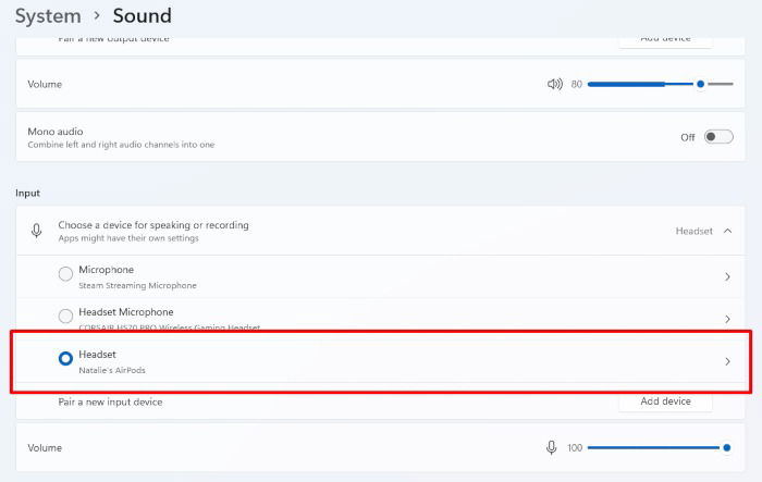 Airpods On Windows Sound Settings Input