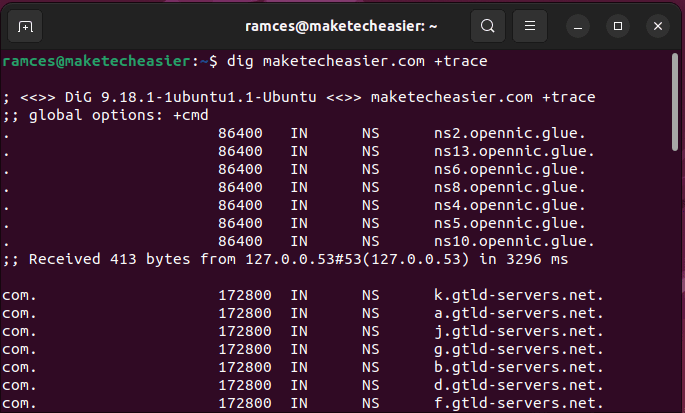 Трассировка dig показывающая хопы