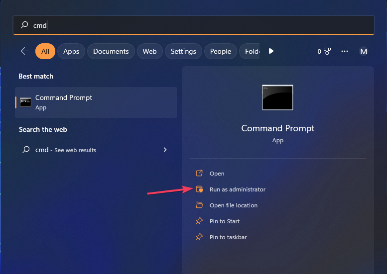 Опция 'Запуск от имени администратора' для Командной строки