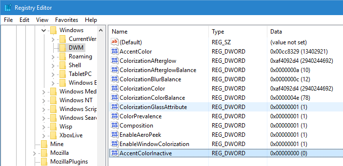 Переименование нового значения в AccentColorInactive