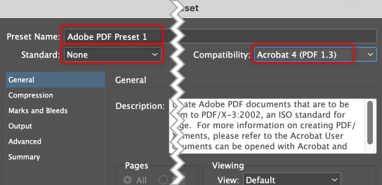 Поля базовой информации пресета.