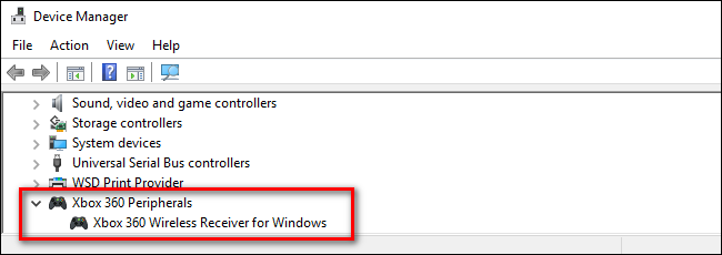 Диспетчер устройств с записью приёмника Xbox 360