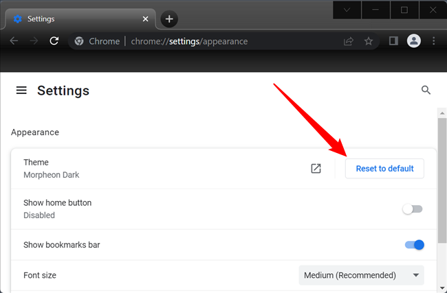 Кнопка для сброса темы в Настройках. 