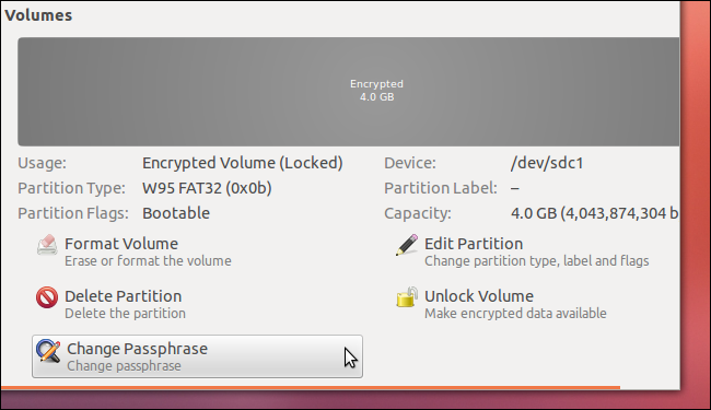 Опция смены пароля в утилите Диски