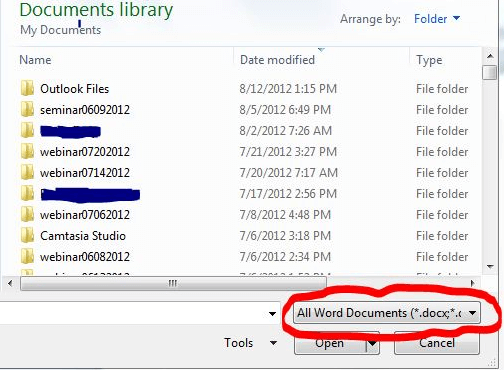 Открытие файла WordPerfect в Microsoft Word