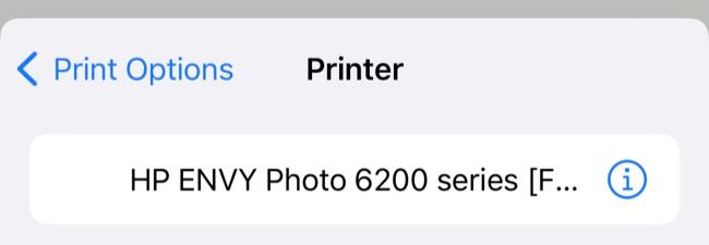 Выбор принтера в интерфейсе печати iOS