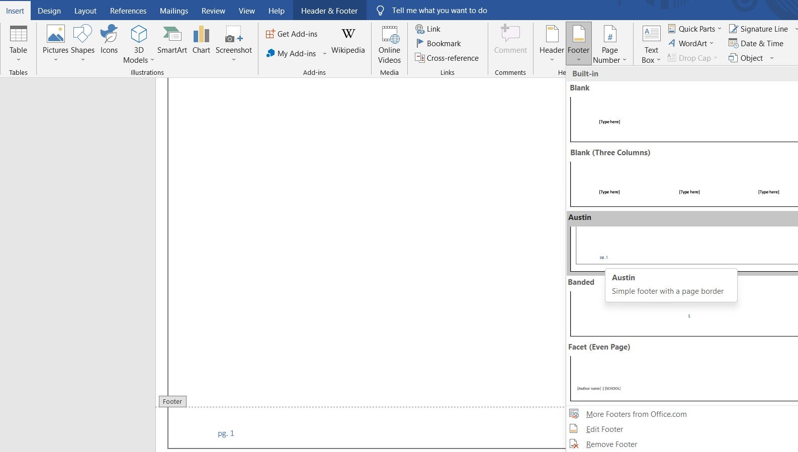 Вставка нижнего колонтитула в Microsoft Word