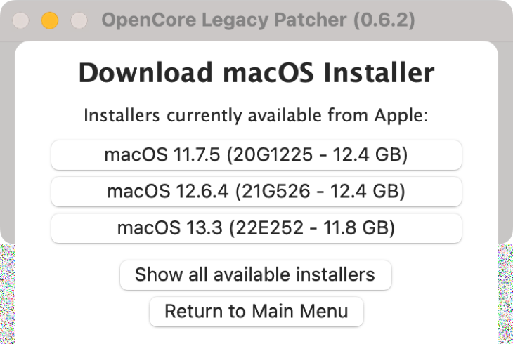 Выберите версию macOS для загрузки