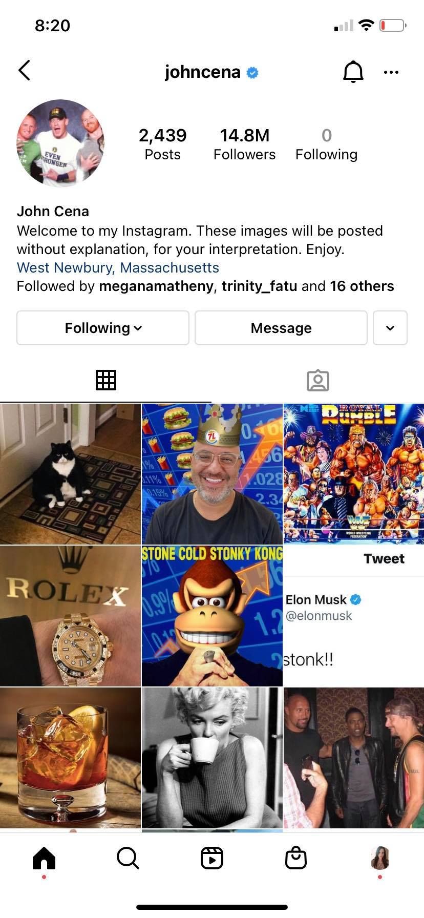 Профиль Instagram с кнопкой подписки