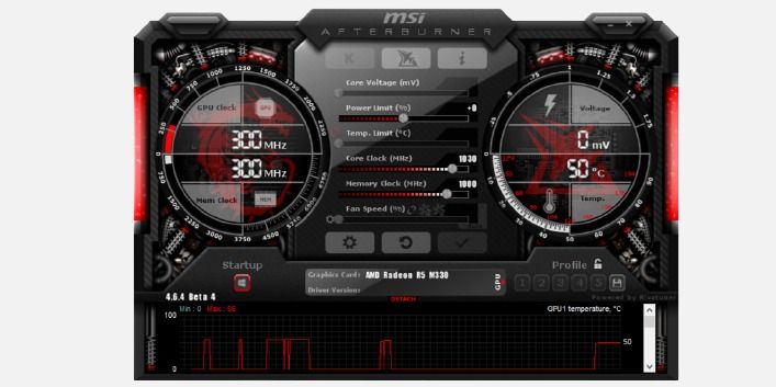Интерфейс программы MSI Afterburner при запуске