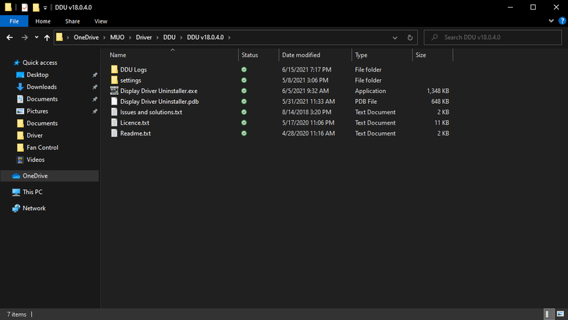 Файлы DDU в папке после извлечения