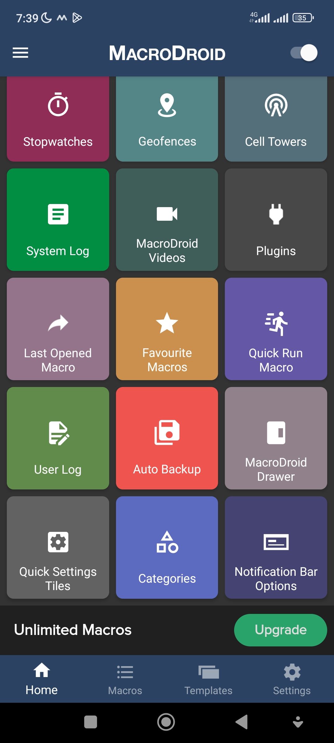 Плитки Быстрых настроек в MacroDroid