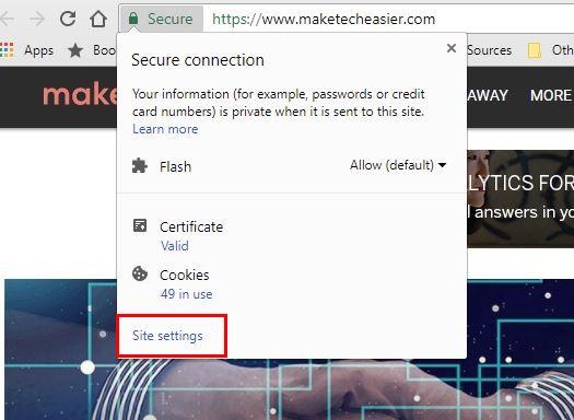 Страница site settings с опцией Ads для отдельного сайта