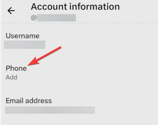 Campo para adicionar número de telefone na informação da conta